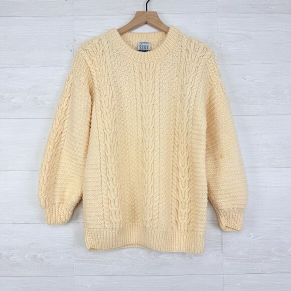 Blarney Woollen Mills Handknit Aran Sweater M 100% Wool Cream Ireland Fisherman - Picture 13 of 13
